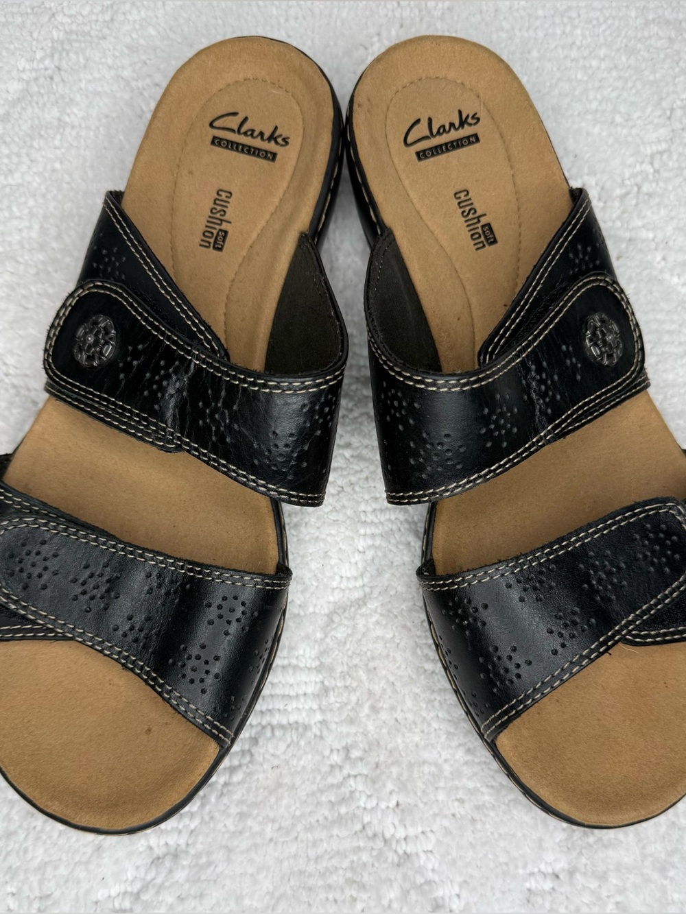 Clarks Leisa Lacole Black Leather Comfort Sandals Size 9W Wide